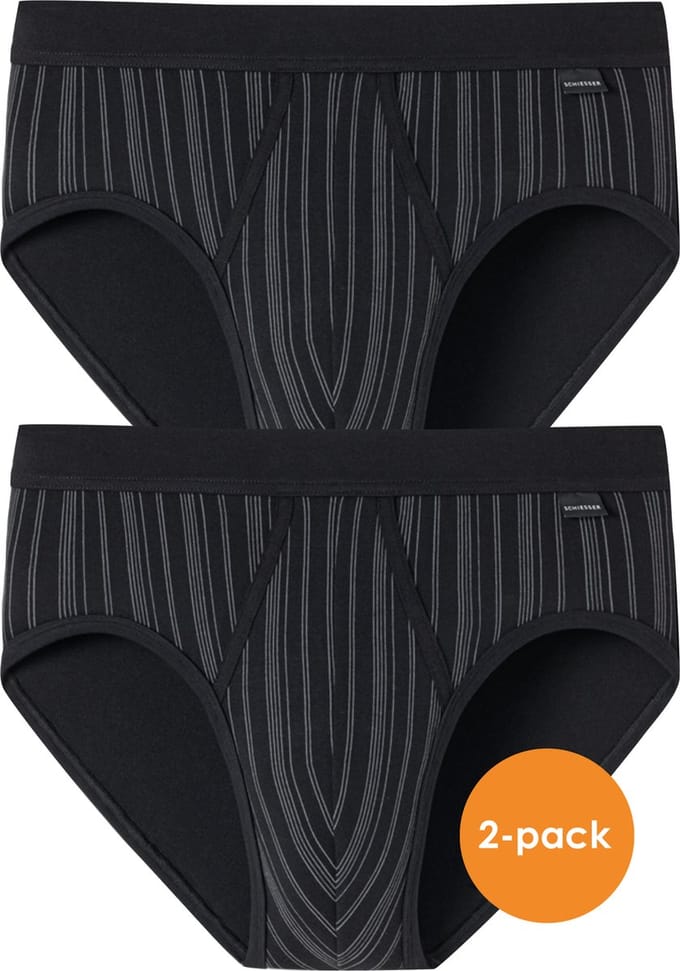 SCHIESSER Original Classics sportslips (2-pack) - Feinripp met gulp - zwart gestreept