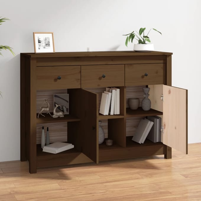 vidaXL - Dressoir - 100x35x74 - cm - massief - grenenhout - honingbruin