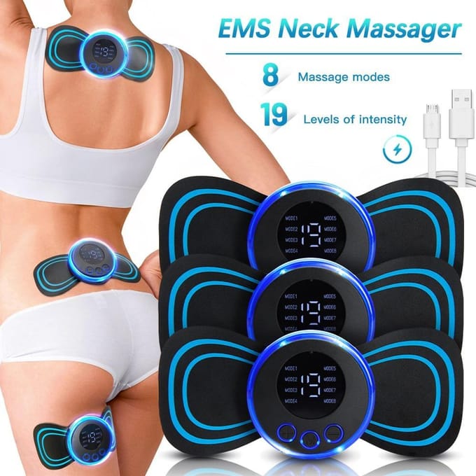 EMS multifunctionele draagbare mini-pulsmassage-patch Elektrische cervicale stimulator voor cervicale wervelkolom Fysiek 8-modus puls-spierstimulator-therapie Remote control version blauw