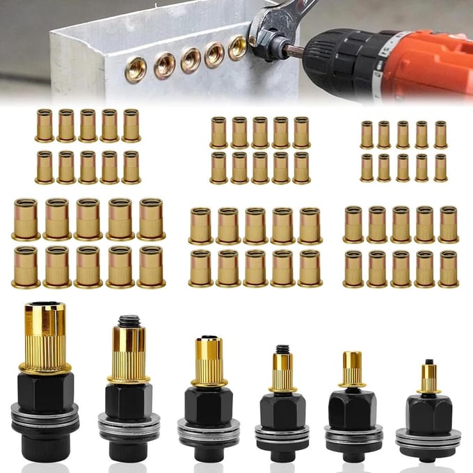 Rivet Nut Pliers Set met 60 Rivet Nuts voor M3, M4, M5, M6, M8, M10 - Ideaal voor Metaalbewerking, Klussen en DIY-projecten