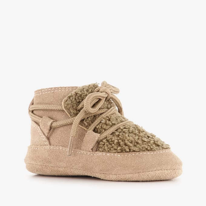 Groot suède babyschoenen met veters beige - Maat 20 - In cadeauverpakking