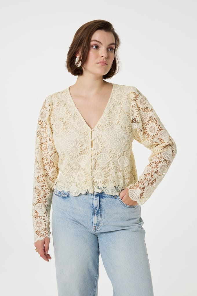 Fabienne Chapot Sardou Top Cosy White Maat: 40 | Longsleeves Outlet | Dames | Beige