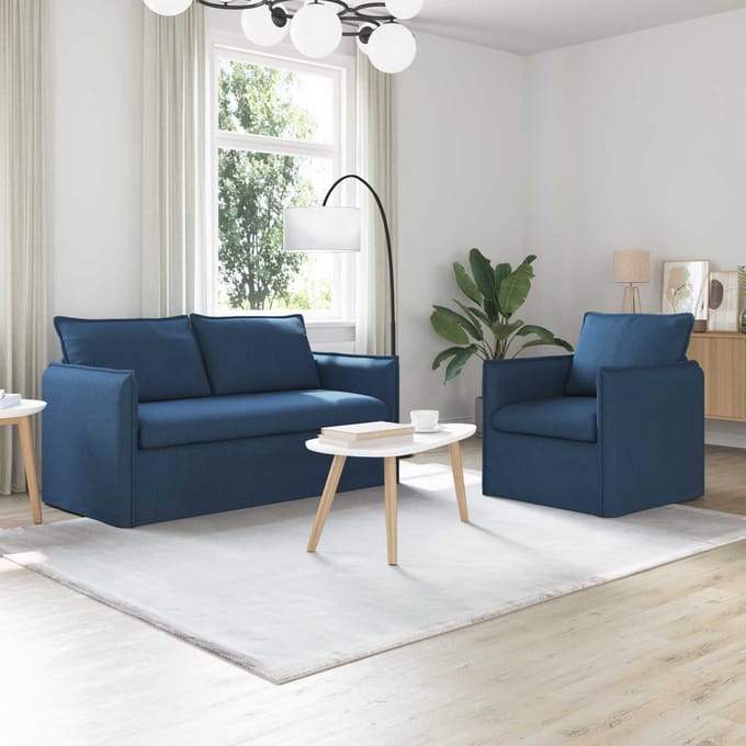 vidaXL Bankstel 2 pcs Blauw 156 x 82 x 85 cm Stof
