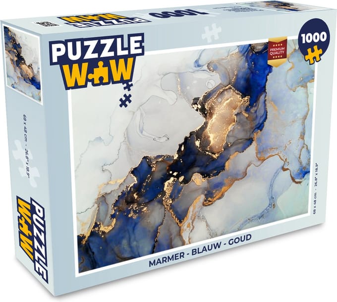 Puzzel Marmer - Blauw - Goud - Legpuzzel - Puzzel 1000 stukjes volwassenen