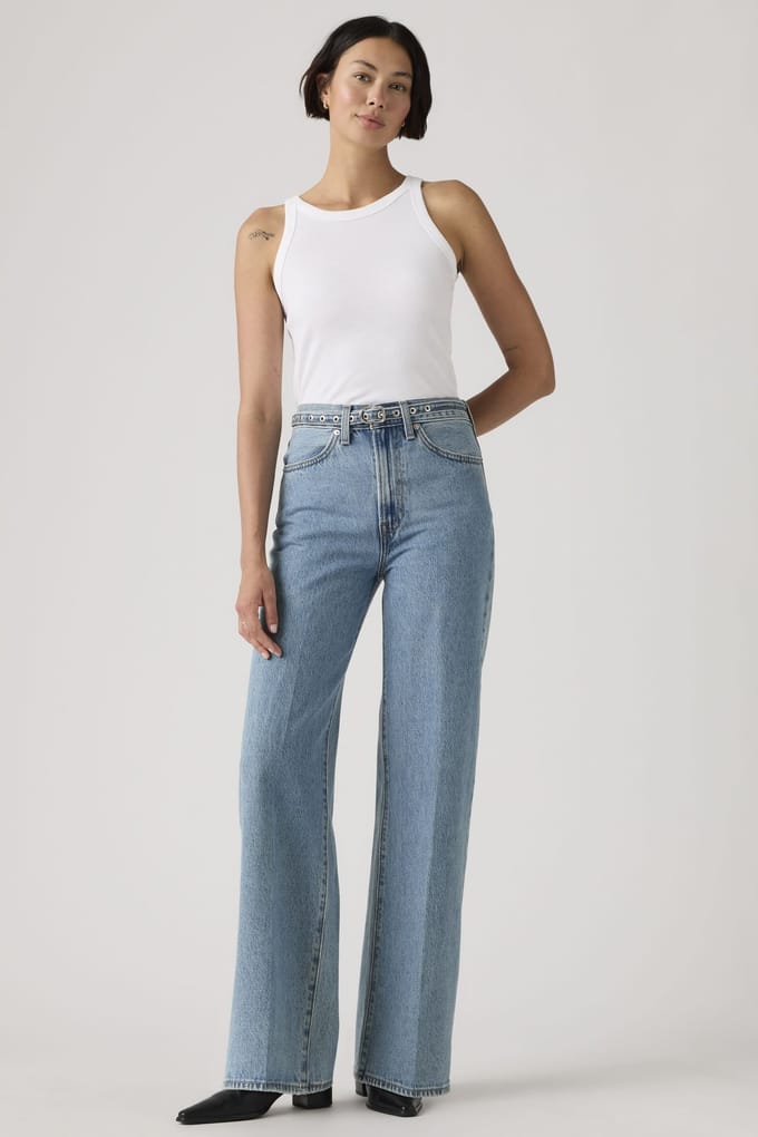Levi's Ribcage Wide Leg Belted Jeans Maat: W30L34 | Wijde Broeken Outlet | Dames | Blauw