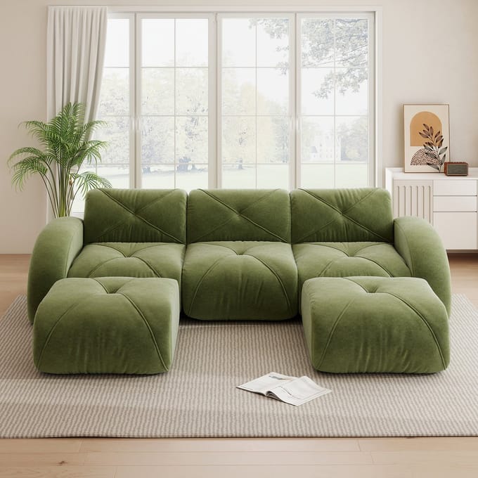 MODFU Modulaire Bank - Frameloos - Flexibele Opstelling - Woonkamer - Chenille - Groen