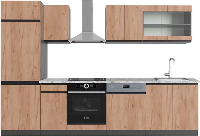 Vicco R-Line Complete keukeneenheid – 300 cm, WB Marmer Eik goud/antraciet