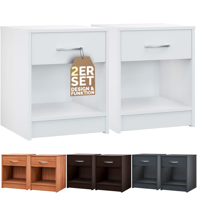 Casaria Nachtkastje Set van 2 - Lade 50x40x35cm - Wit