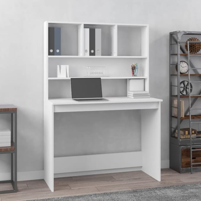 vidaXL - Bureau - met - schappen - 102x45x148 - cm - bewerkt - hout - wit