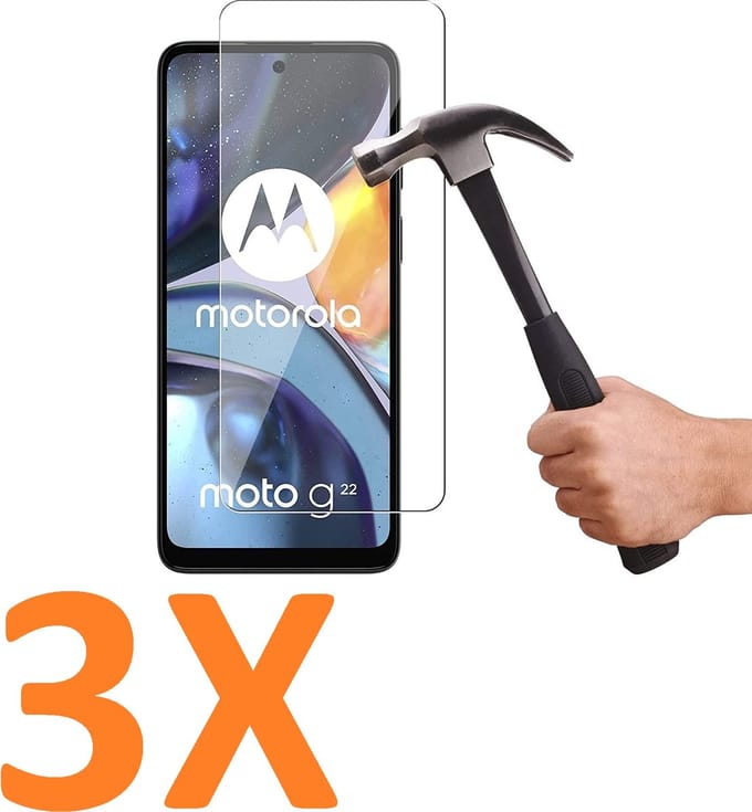 Screenprotector Glas - Tempered Glass Screen Protector Geschikt voor: Motorola Moto G22  - 3x