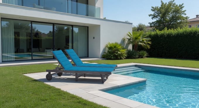 2-Person Sun Lounger with Cushion, – Wit – Industrohome