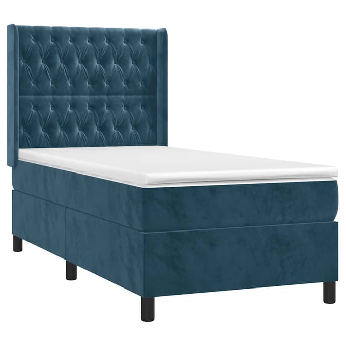 vidaXL - Boxspring - met - matras - en - LED - fluweel - donkerblauw - 90x190 - cm