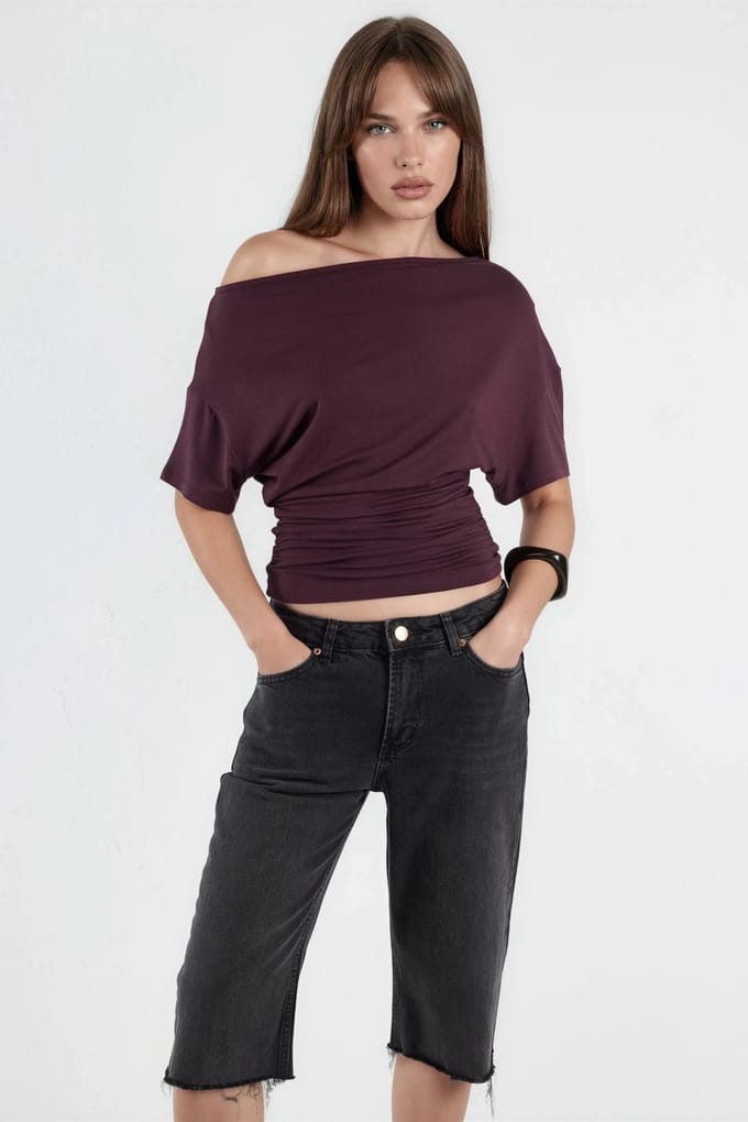 Asymmetrische Hals Zachte Viscose Brei Top