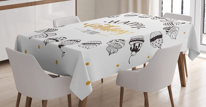 ABAKUHAUS Cupcake Tafelkleed – Satijn 140x240 cm – Bruin Geel Wit Zwart