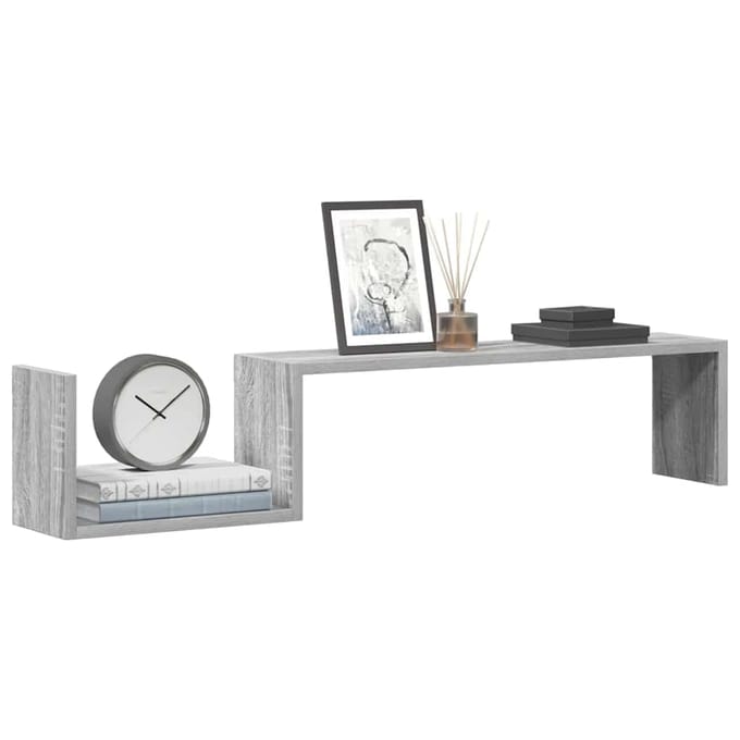 vidaXL - Wandschappen - 2 - st - 100x15x20 - cm - bewerkt - hout - grijs - sonoma - eiken