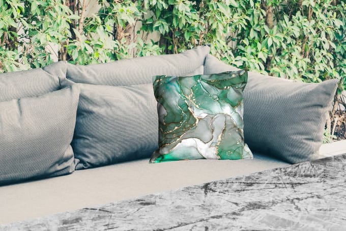 Tuinkussen - Goud - Marmer - Groen - Luxe - Marmerlook - Grijs - 40x40 cm - Weerbestendig