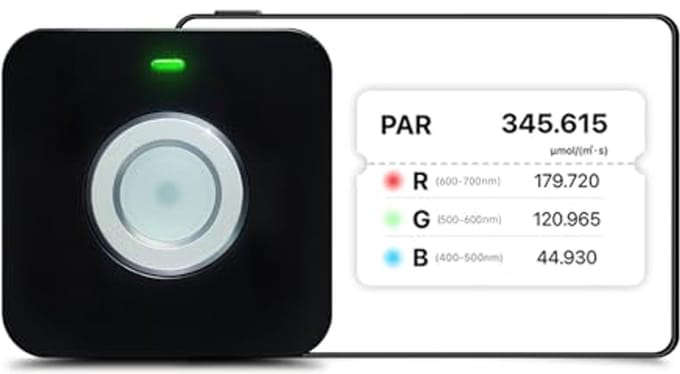 PAR Meter 6000µmol/(㎡s) voor Rode en Blauwe Lichten, DLI Calculator en PPFD Distributie