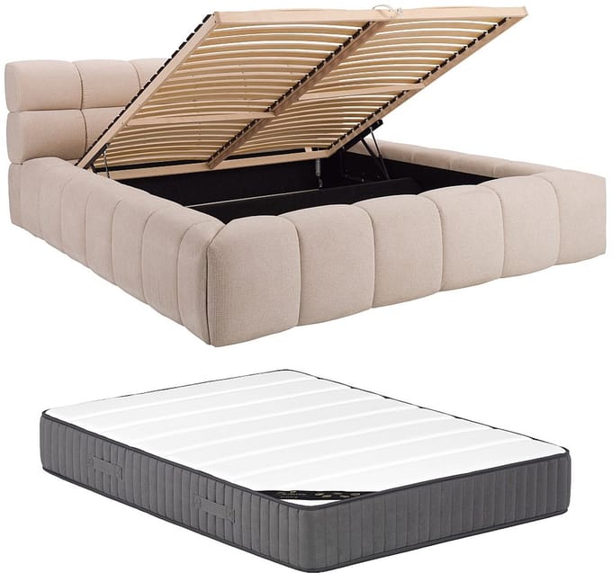 Vente-unique Bed met opbergruimte stof beige 160 x 200 cm