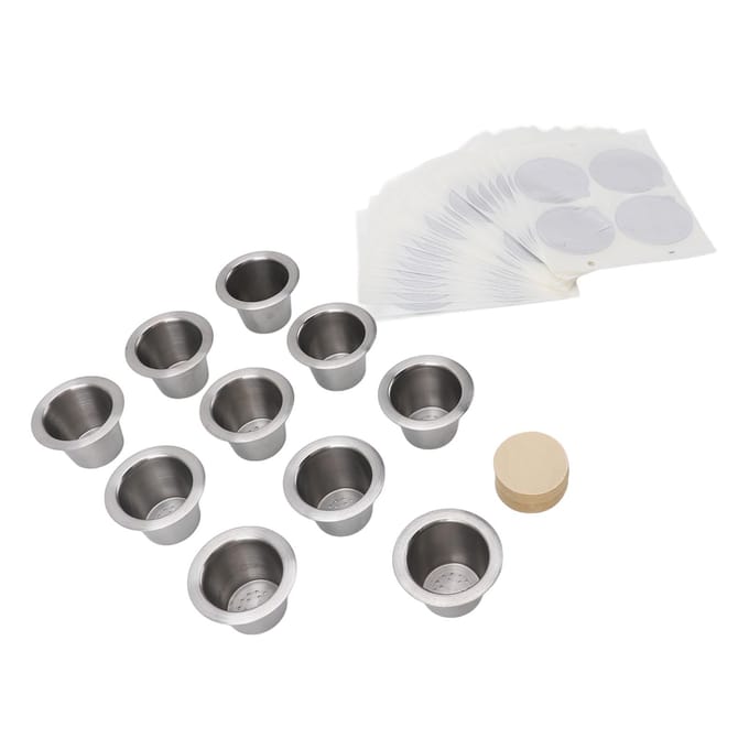 10 STKS Hervulbare Koffiecapsules Cup Roestvrij Staal Herbruikbare Koffiepads met Aluminiumfolie Deksels L white