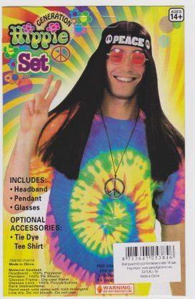 Hippieset bril/hoofdband/peaceketting