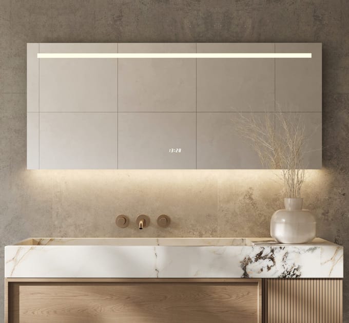 Schaere - Badkamerspiegel - LED Verlichting - Spiegel Verwarming - Klok - Sensor - Dimfunctie - 140x70 cm