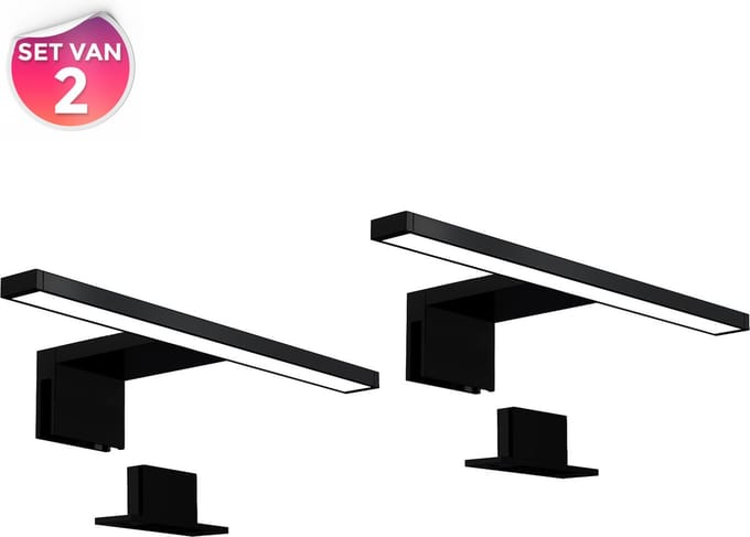 B.K.Licht - Spiegellamp - set van 2 - badkamerlamp - IP44 - l: 30cm - zwart