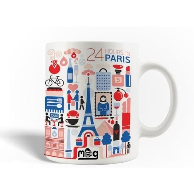 Mug en Céramique - 24 heures à Paris - Blanc - 30cl - Compatible lave-vaisselle - Rond