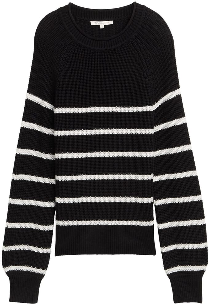 Tom Tailor Denim - Gebreide trui met lichte ballonmouwen - Maat S - placed black white stripe