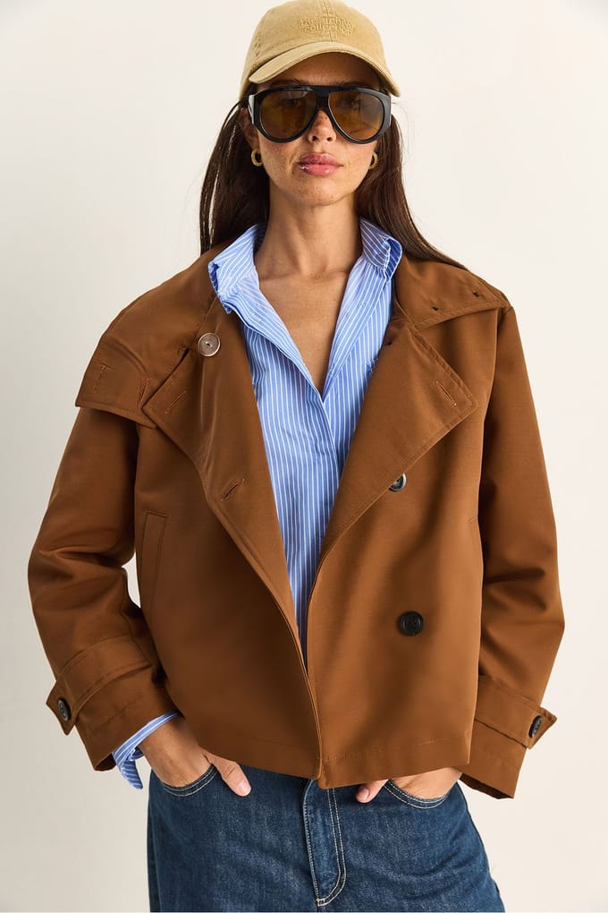 Korte Trenchcoat met Mandarijnkraag