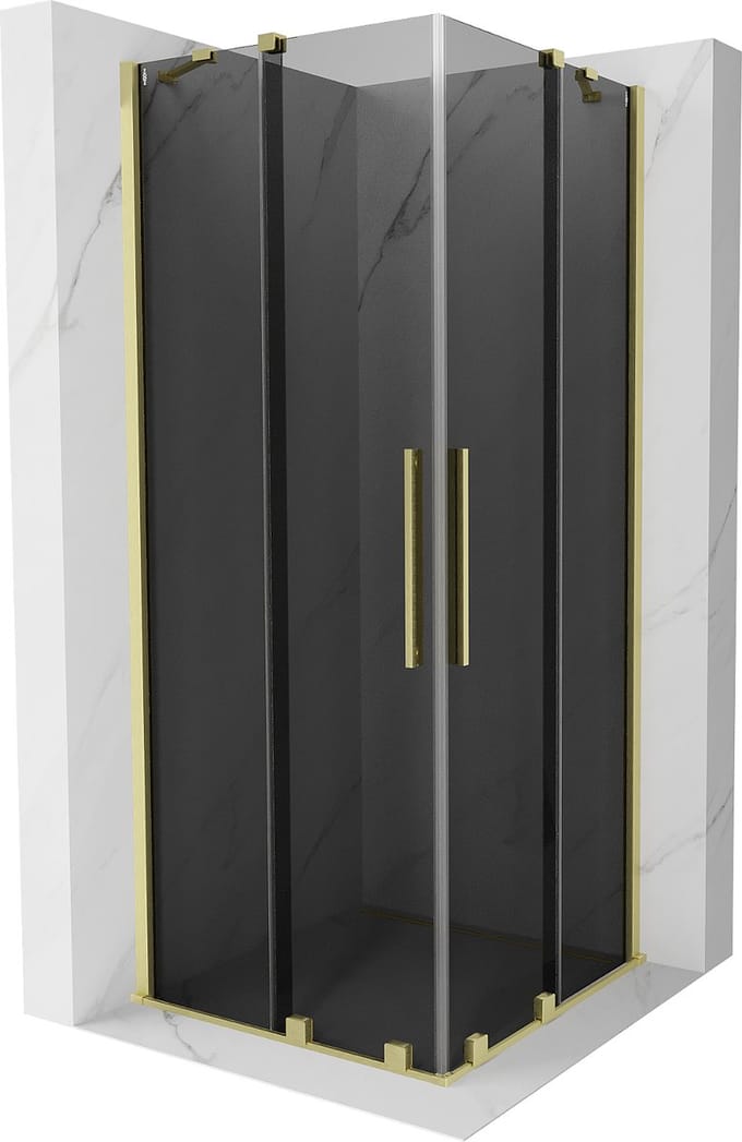 Mexen Velar Duo schuifdouchecabine 80 x 80 , grafiet, goud geborsteld - 871-080-080-42-55