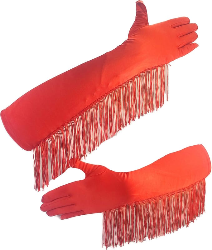BamBella® - Handschoenen feest Lang rood met franje - dames - One Size