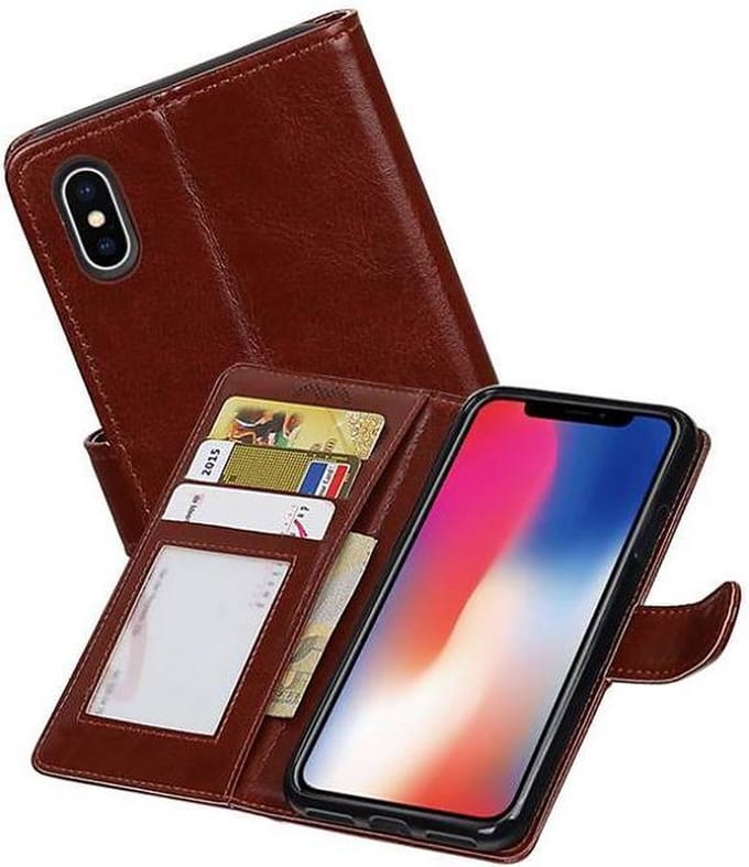 Hoesje Geschikt voor iPhone X - Portemonnee hoesje booktype wallet case Bruin