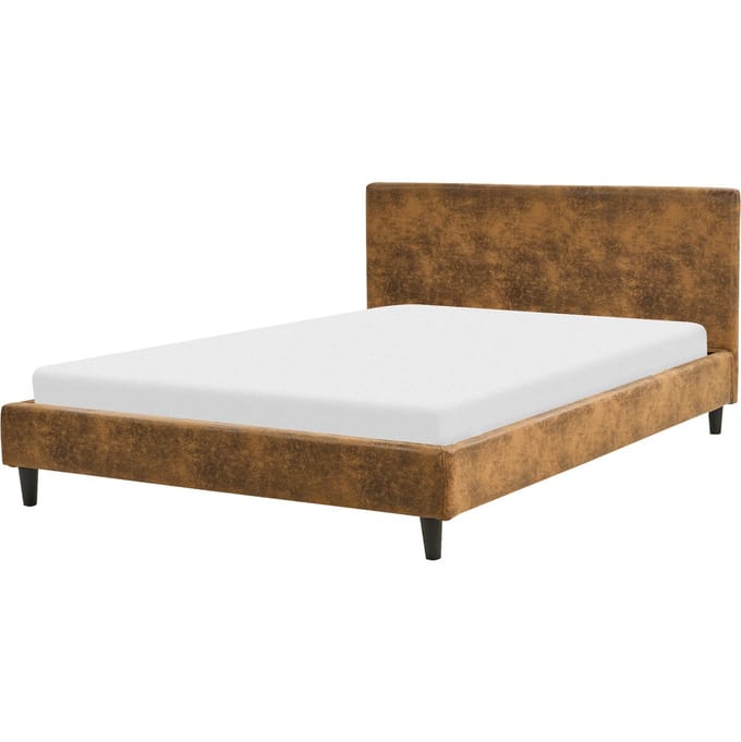 FITOU - Tweepersoonsbed - Bruin - 140 x 200 cm - Kunstleer