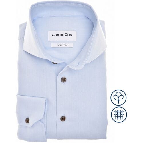 Ledûb Overhemd Slim Solid Color Pure Cotton Fine Flanel Licht Blauw / male