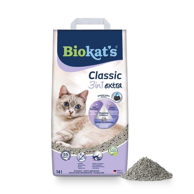 Biokat's Classic 3in1 Extra - 14 L - Kattenbakvulling - Klontvormend - Parfumvrij - Actieve kool