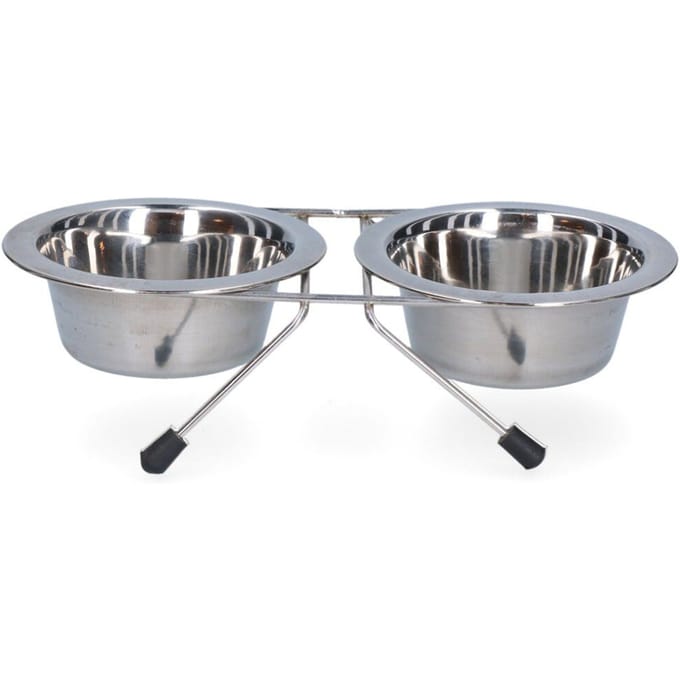 Excellent Voer- en Drinkbak op standaard - 2 bakken - RVS - Ø 11 cm - 200 ml - Zilver