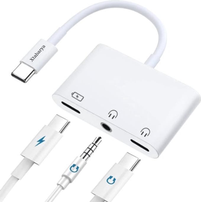 Xtabarya 3in1 USB C naar 3,5 mm hoofdtelefoon- en opladeradapter 3 in 1 Type C naar Aux audio-aansluiting