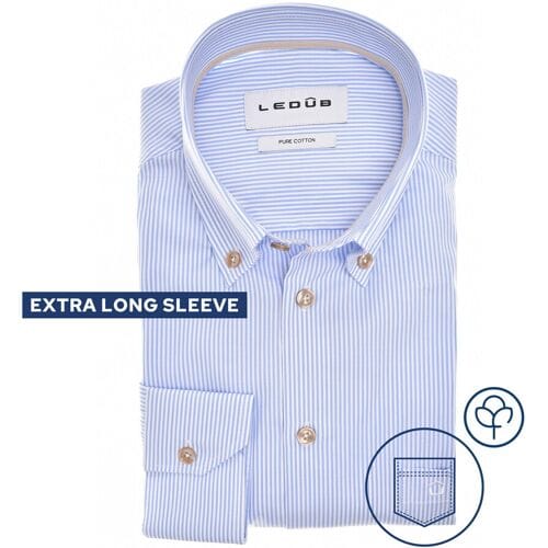 Ledûb Overhemd Fine Stripe Button Down Extra Long Sleeve Mouwlengte 7 Licht Blauw / male