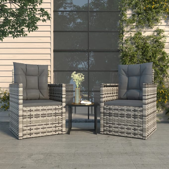 vidaXL - 3-delige - Loungeset - met - kussens - poly - rattan - grijs