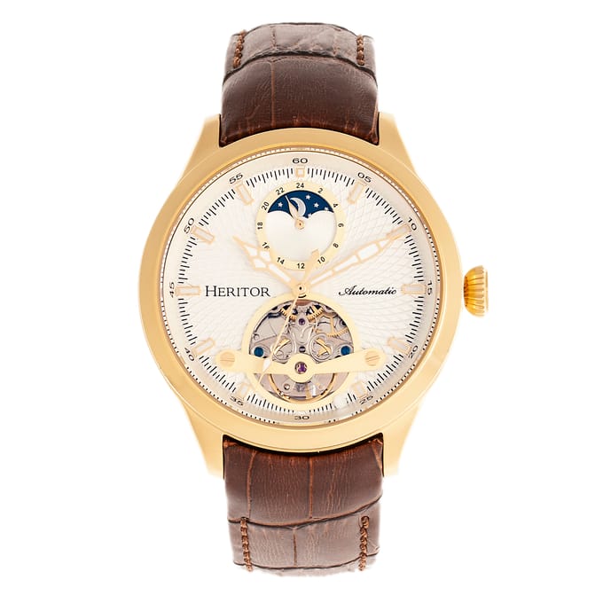 Heritor Automatische Gregory Semi-Skelet Leather-Band Horloge