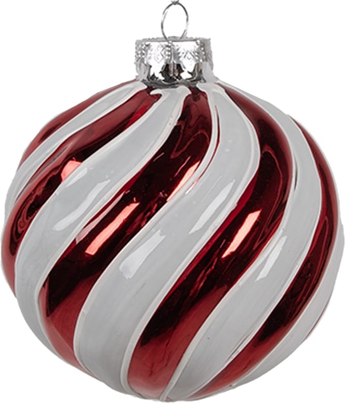 Clayre & Eef Kerstbal Overig Ø 10x10 cm Rood Wit Glas Kerstballen