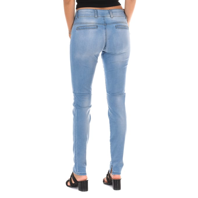 Lange spijkerbroek met versleten effect van elastische stof 70DBF0518 vrouw