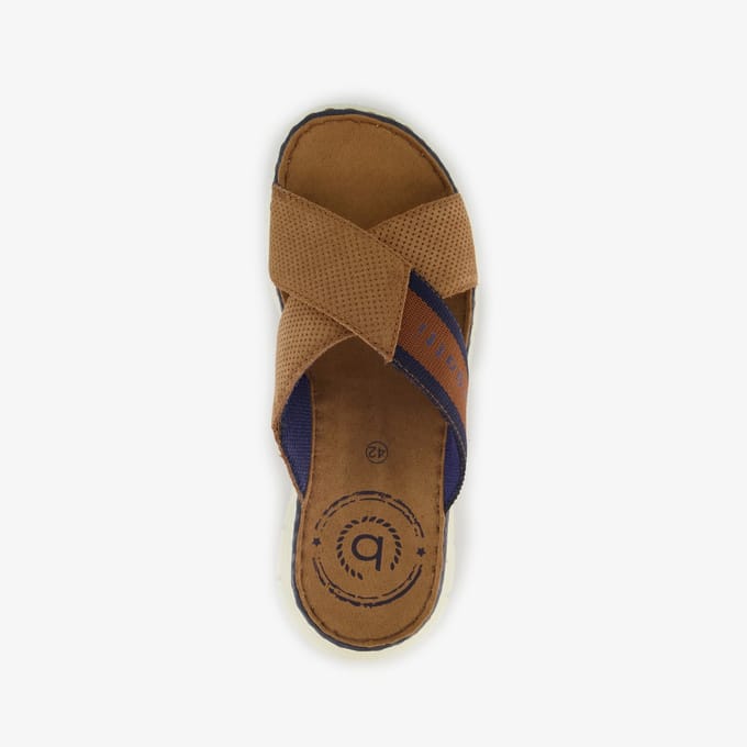 Bugatti leren heren slippers cognac blauw - Maat 41