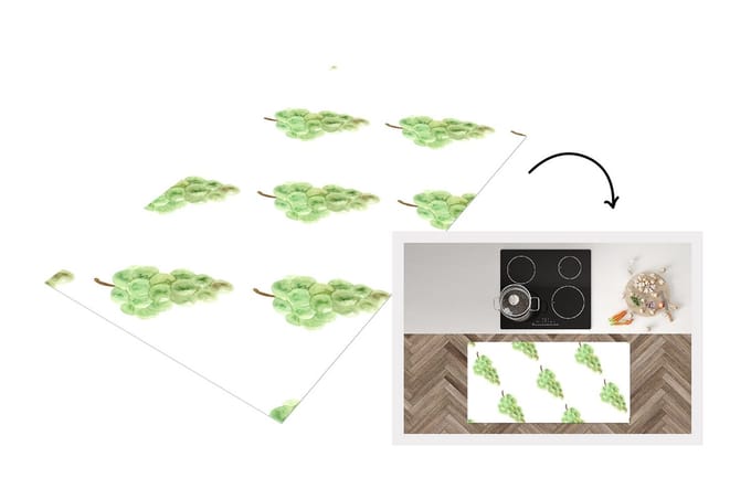 Keukenloper - Loper keuken - Druiven - Fruit - Waterverf - Wit - 120x60 cm - Keukenloper vinyl