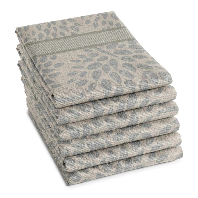 DDDDD - Trees Theedoek - Set van 6 - Katoen - Jacquard geweven - 60x65 cm - Bomenprint - Taupe