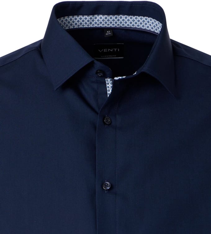 VENTI modern fit overhemd - popeline - donkerblauw - Strijkvrij - Boordmaat: 46