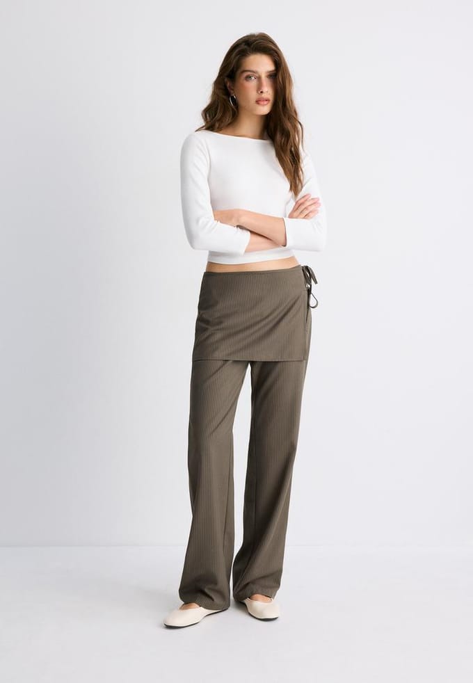 Stradivarius Gestreepte broek met overrok  Kaki XL
