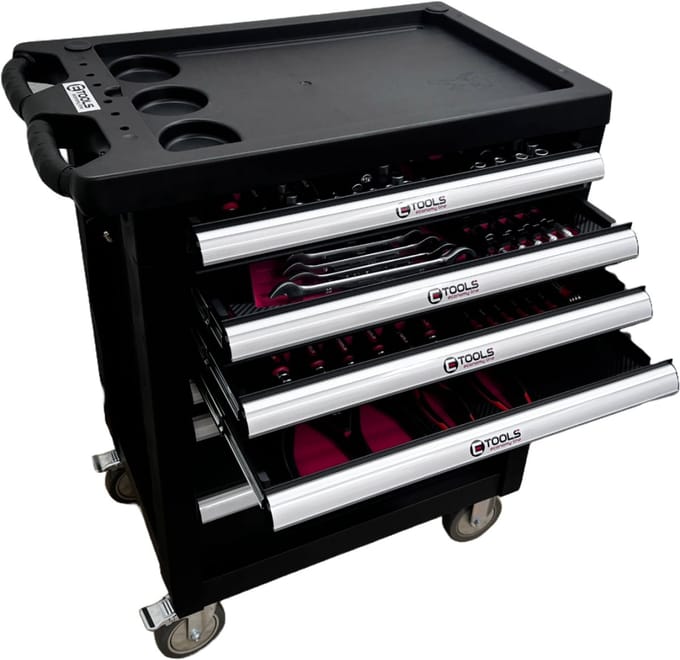 E-Tools® | economy line Gevulde gereedschapswagen | 154-delig | Zwart