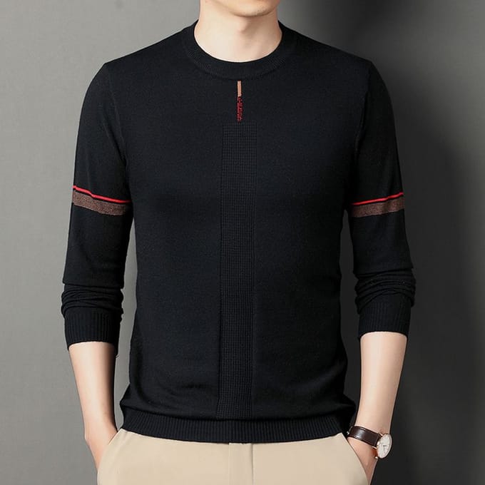 Pull Tricoté Homme Manches Longues Fin Col Rond Base Décontracté 4XL noir