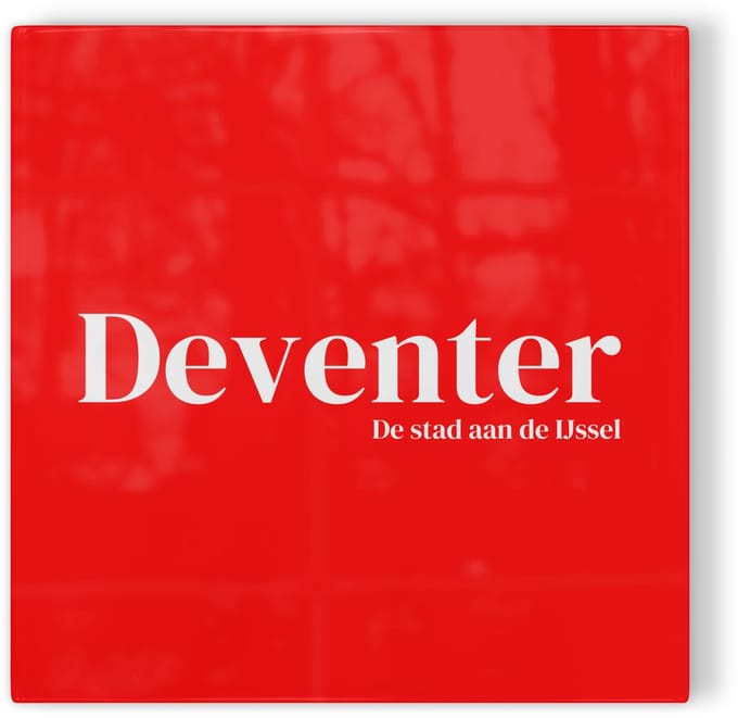 Tegeltje Deventer - rood wit - tegeltje stad - tegeltje met tekst